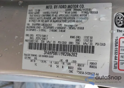 2009 Ford Fusion Sel from USA, damaged, VIN 3FAHP08119R206202
